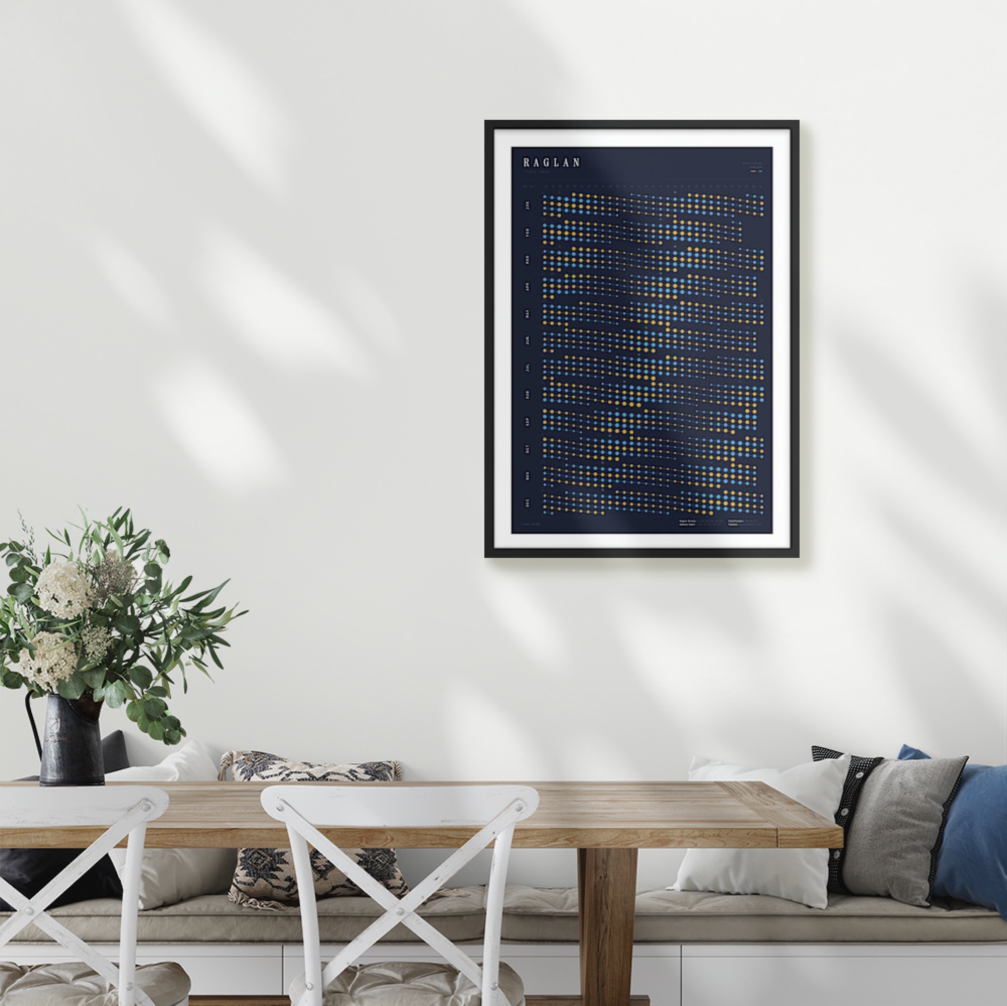 Framed 2026 Tide Poster in a modern dining room